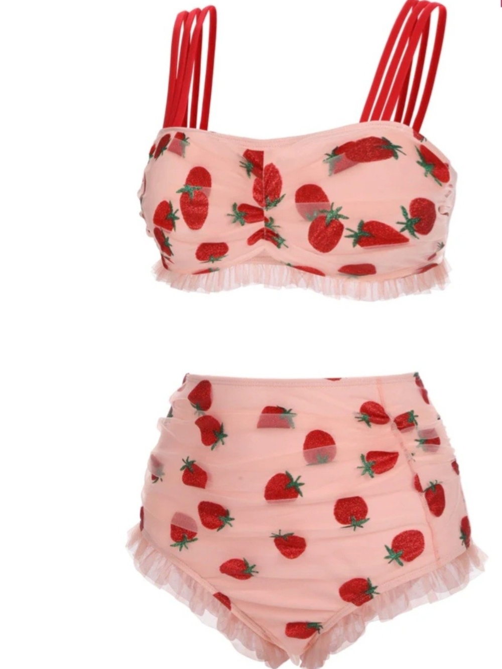 Retro Stage 1950's Style Lace Strawberry Cami Tankini Set Size XL